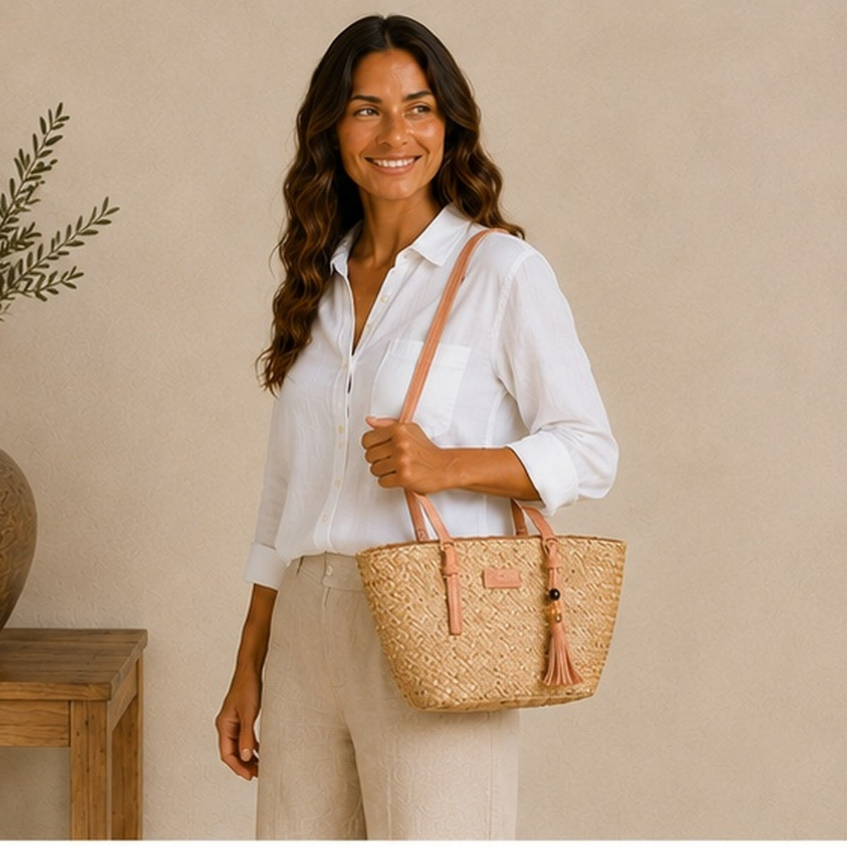 Bolso tote tejido naranja