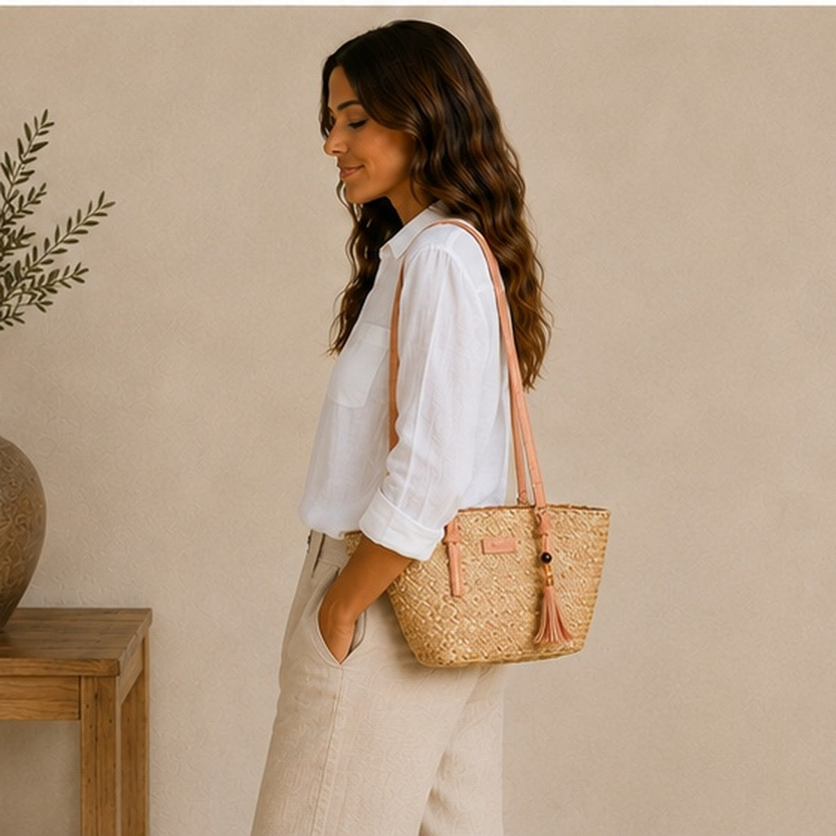 Bolso tote tejido naranja