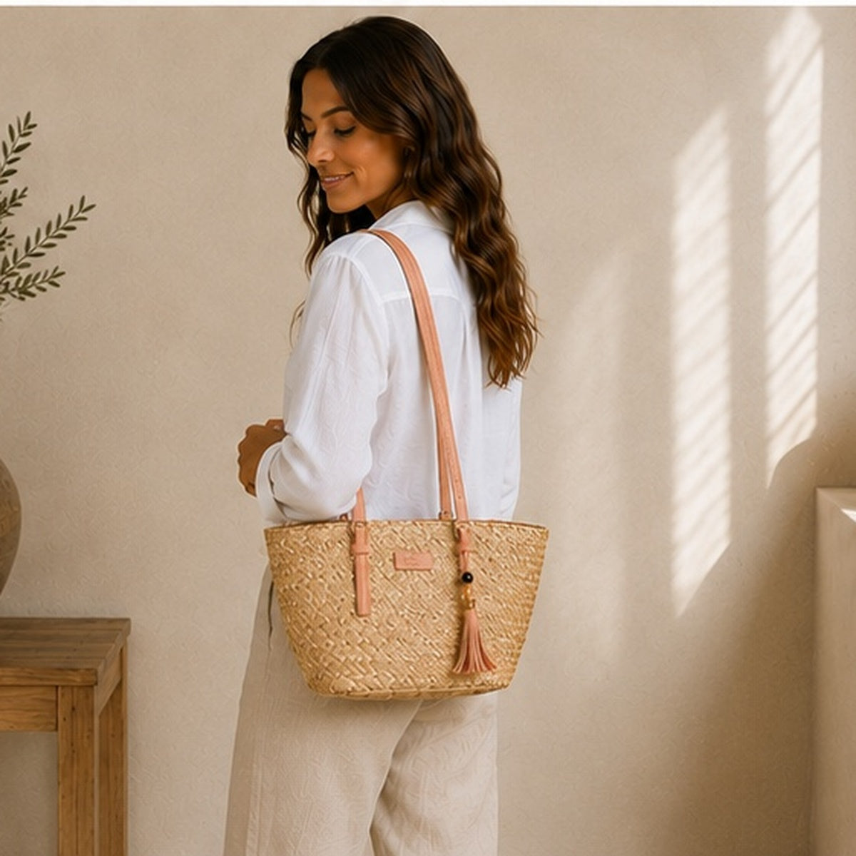 Bolso tote tejido naranja