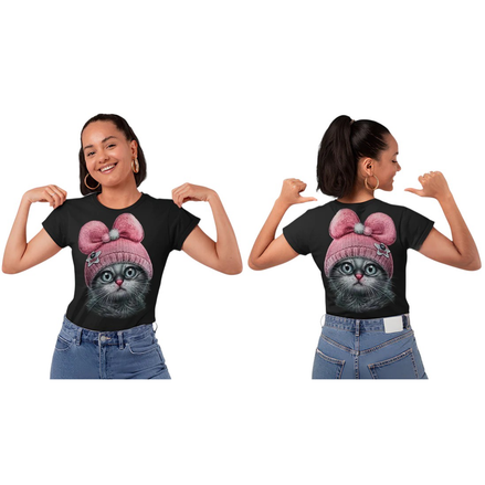 Camiseta de gato adulto con gorro rosa 